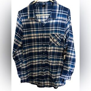 Indianapolis Colts Flannel Shirt NWT NFL Blue Plaid Button Down